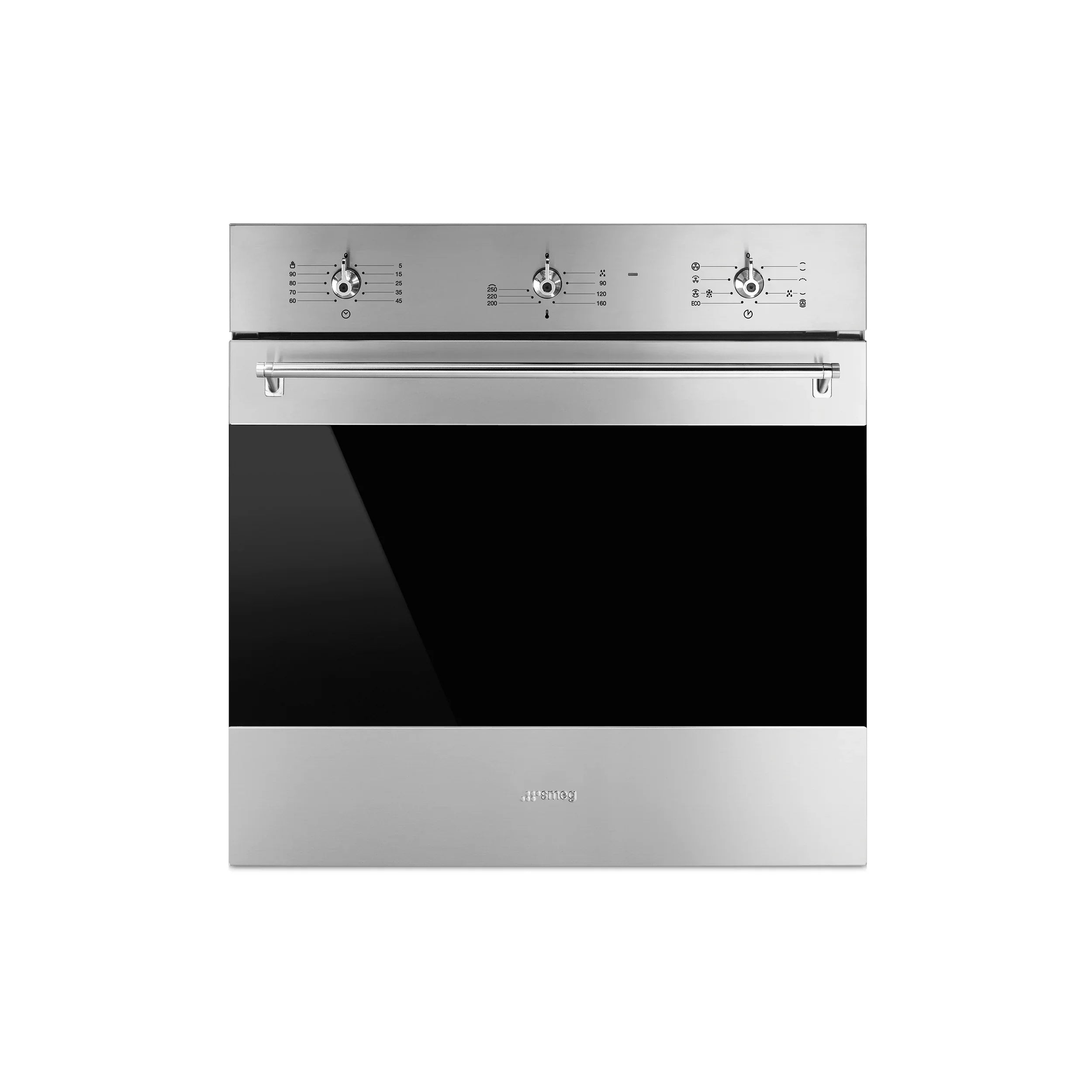 SF6385XSA - 60cm Classic Stainless Steel and Black Eclipse Glass Electric Oven - The Gas Boys