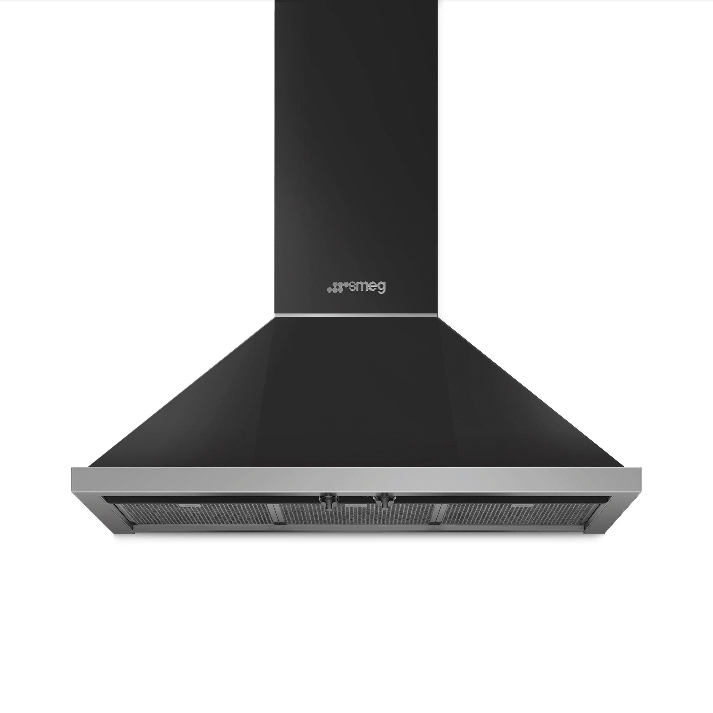 Smeg Portofino Extractor in stainless steel, 90 cm wide, mounted on kitchen wall with control panel and sleek design