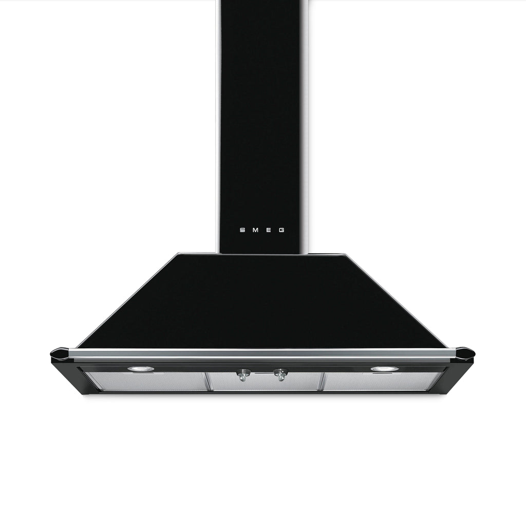 Victoria wall mount extractor in sleek black with 90 cm width, designed for efficient kitchen ventilation.