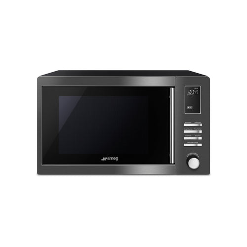 Smeg freestanding microwave oven, 60 cm wide, with digital control panel and stainless steel finish.