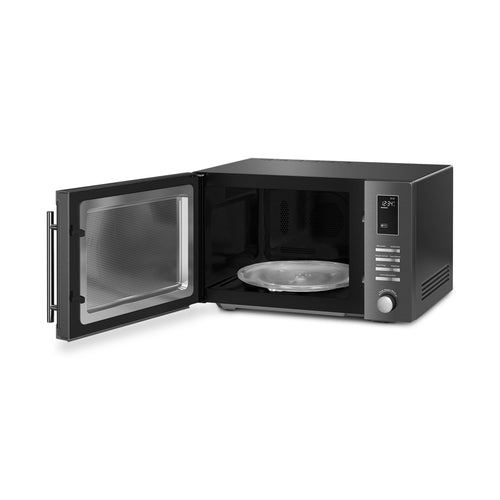 Smeg freestanding microwave oven, 60 cm wide, with digital control panel and stainless steel finish.