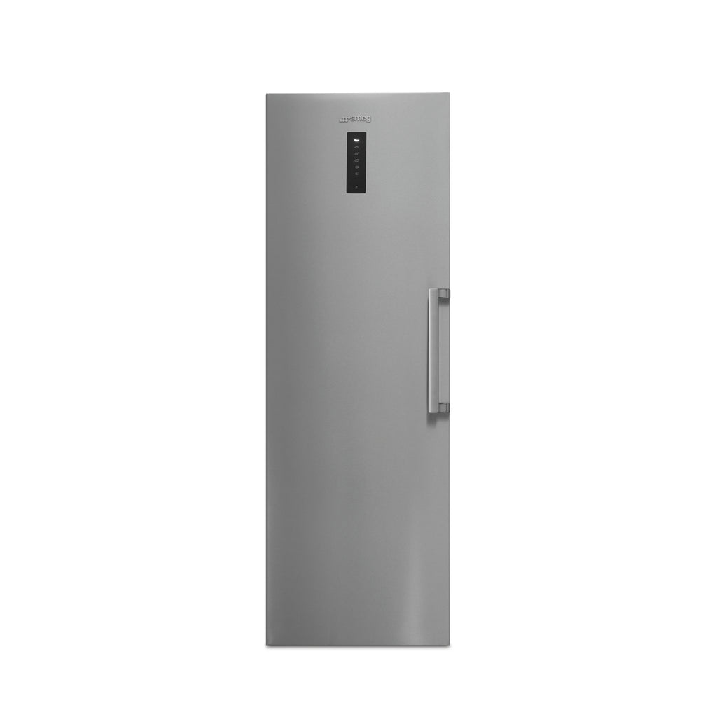 Smeg 60cm combination fridge and freezer in stainless steel finish with dual doors and modern design.