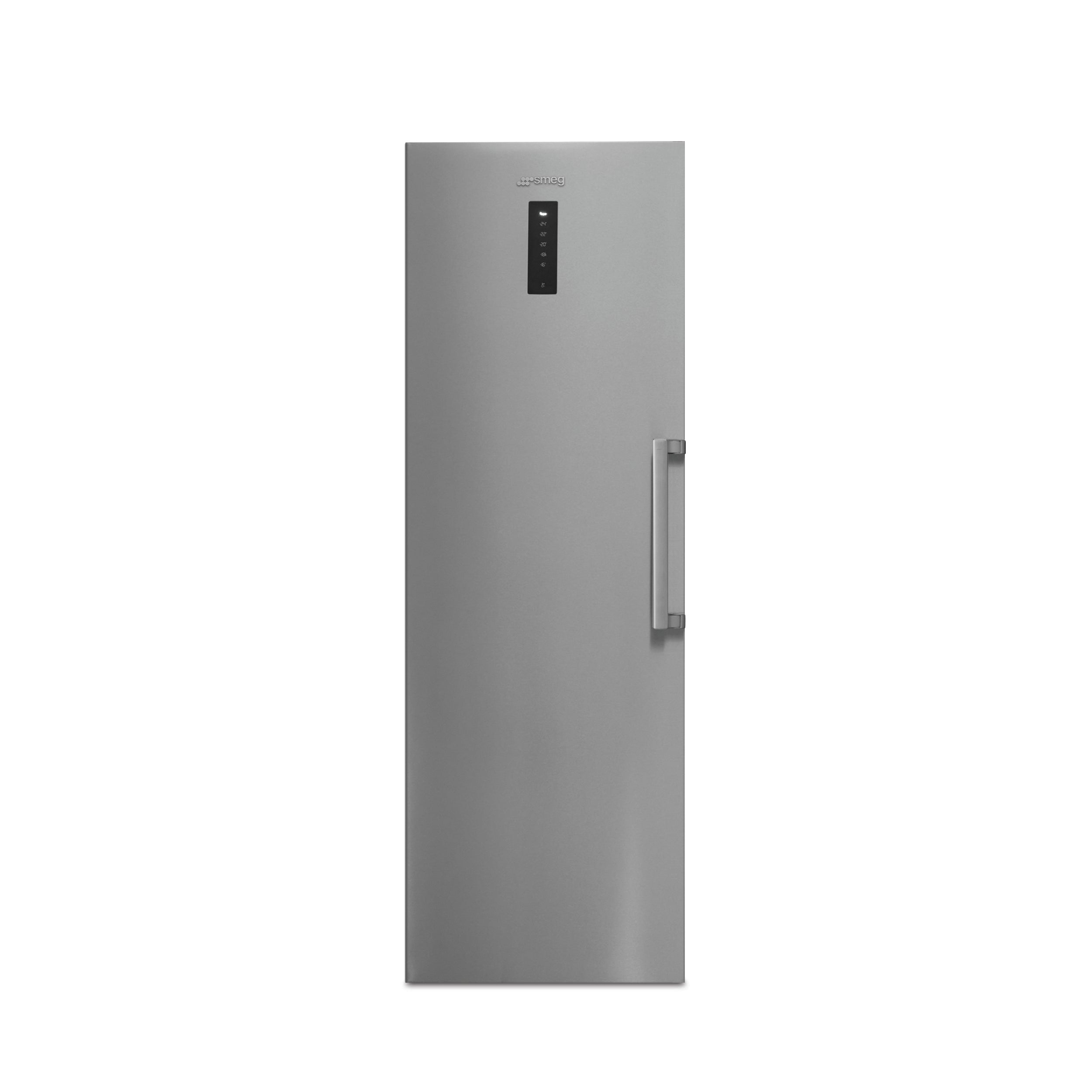 Smeg 60cm combination fridge and freezer in stainless steel finish with dual doors and modern design.
