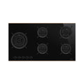 90cm Dolce Stil Novo gas-on-glass hob by Smeg with four burners and sleek black glass surface, modern kitchen appliance.
