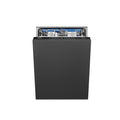 Smeg 60 cm integrated dishwasher with sleek front panel, built-in design, and control panel visible in a modern kitchen setting.