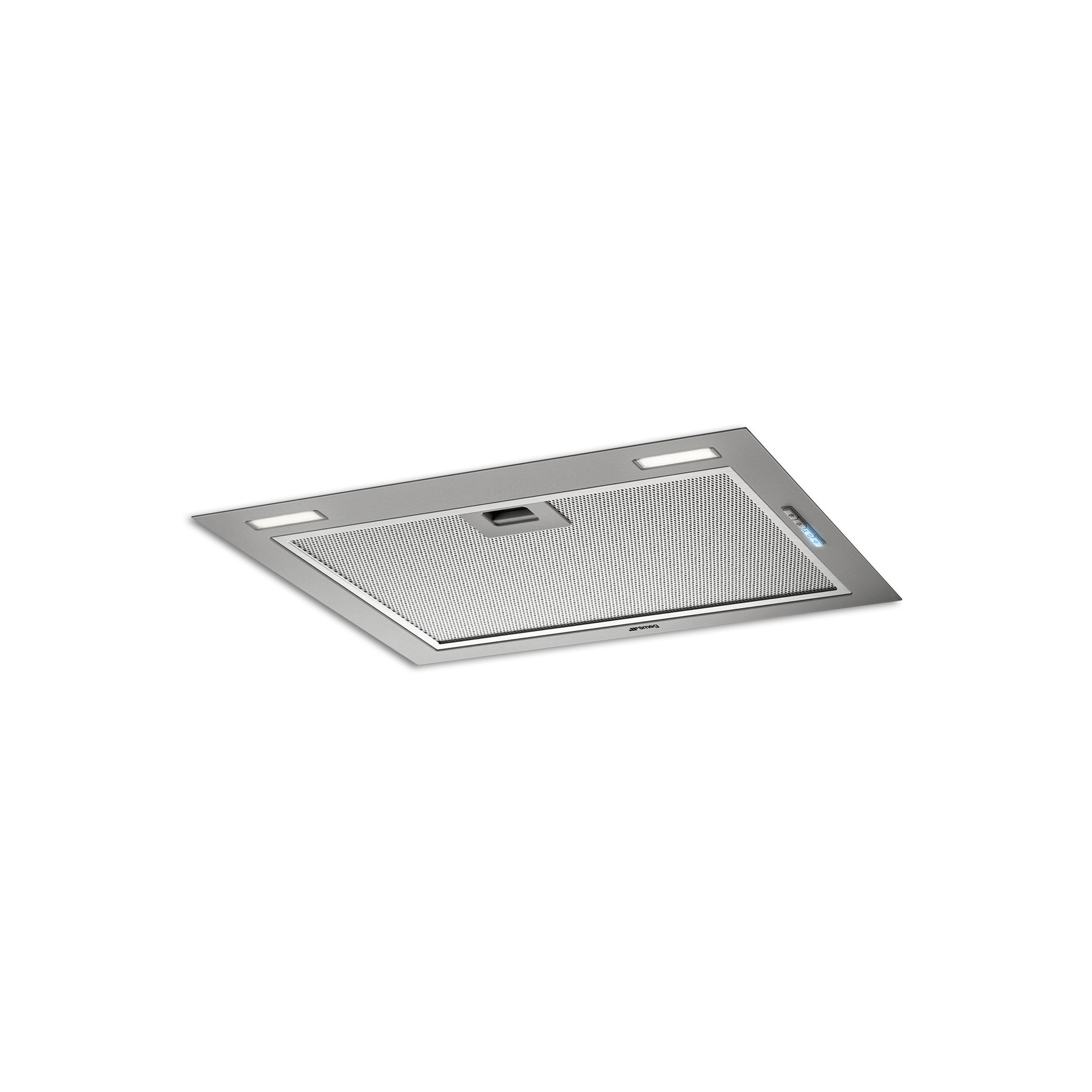 52 cm Smeg integrated extractor fan mounted under kitchen cabinets, with sleek design and control panel visible.