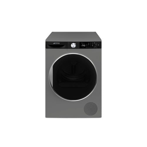 Free-standing Smeg tumble dryer, 60 cm wide, black finish, with control panel and door, designed for efficient laundry drying.