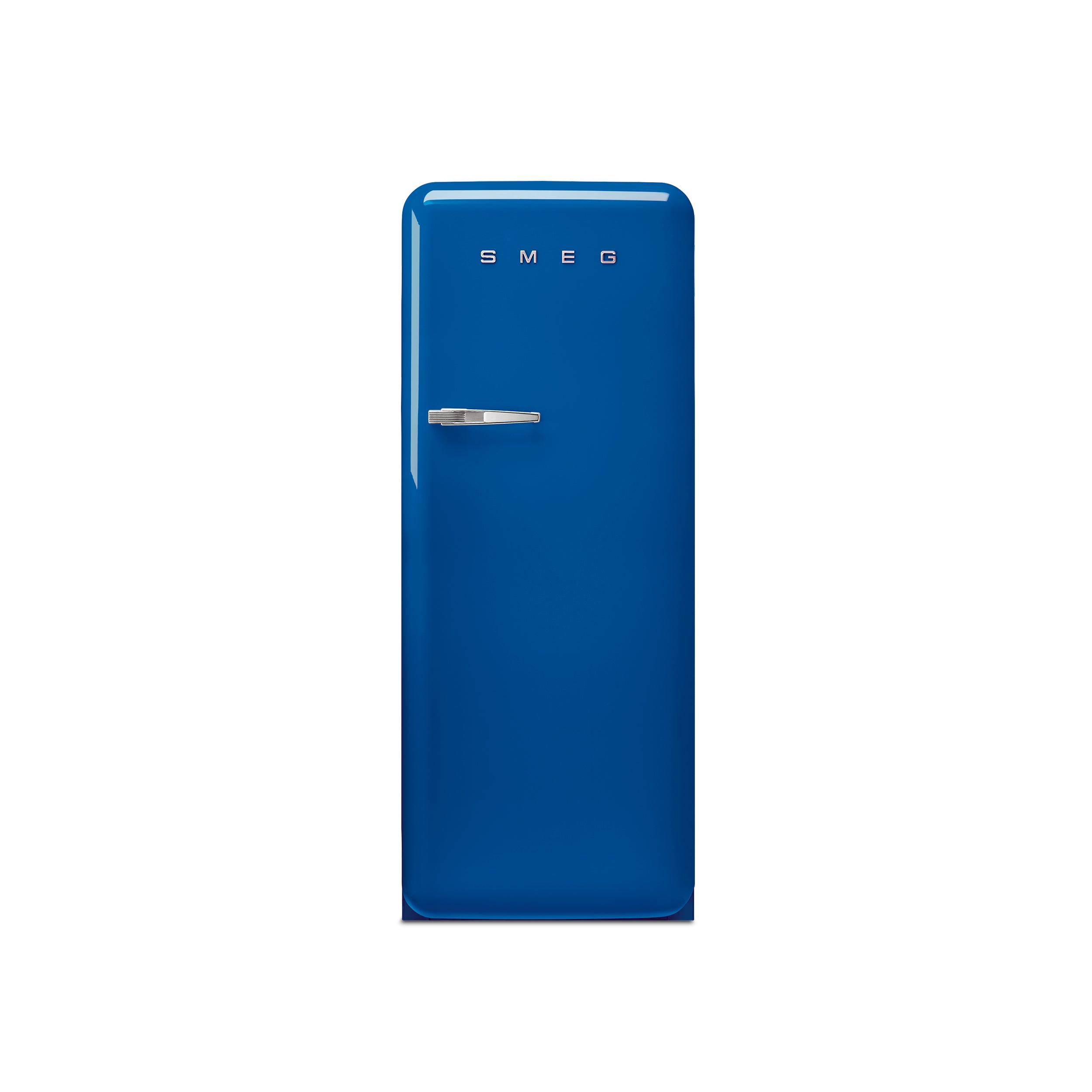 Smeg 60cm retro refrigerator in cream with chrome handle, showcasing its vintage-inspired design and compact size.