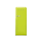 Smeg 60cm retro refrigerator in cream color with chrome handles, showcasing its vintage design and interior shelving.