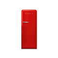 Smeg 60cm retro refrigerator with a vibrant red finish and chrome handle, featuring a classic design by Smeg.