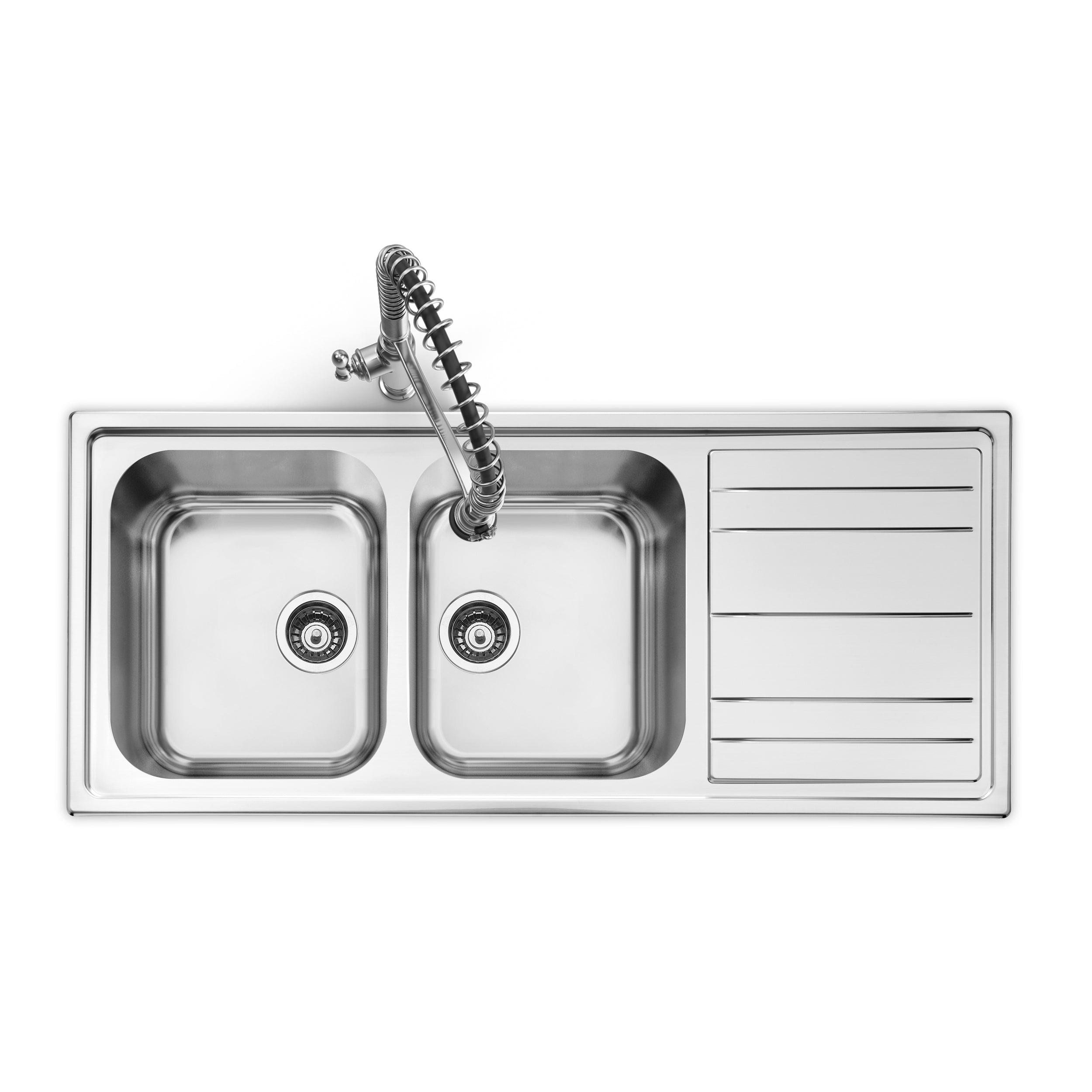 Smeg Aurora double bowl inset sink with stainless steel finish, featuring two deep basins and modern design for kitchen installation