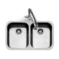 Smeg Alba double bowl undermount sink in stainless steel with sleek design, installed in a modern kitchen setting.
