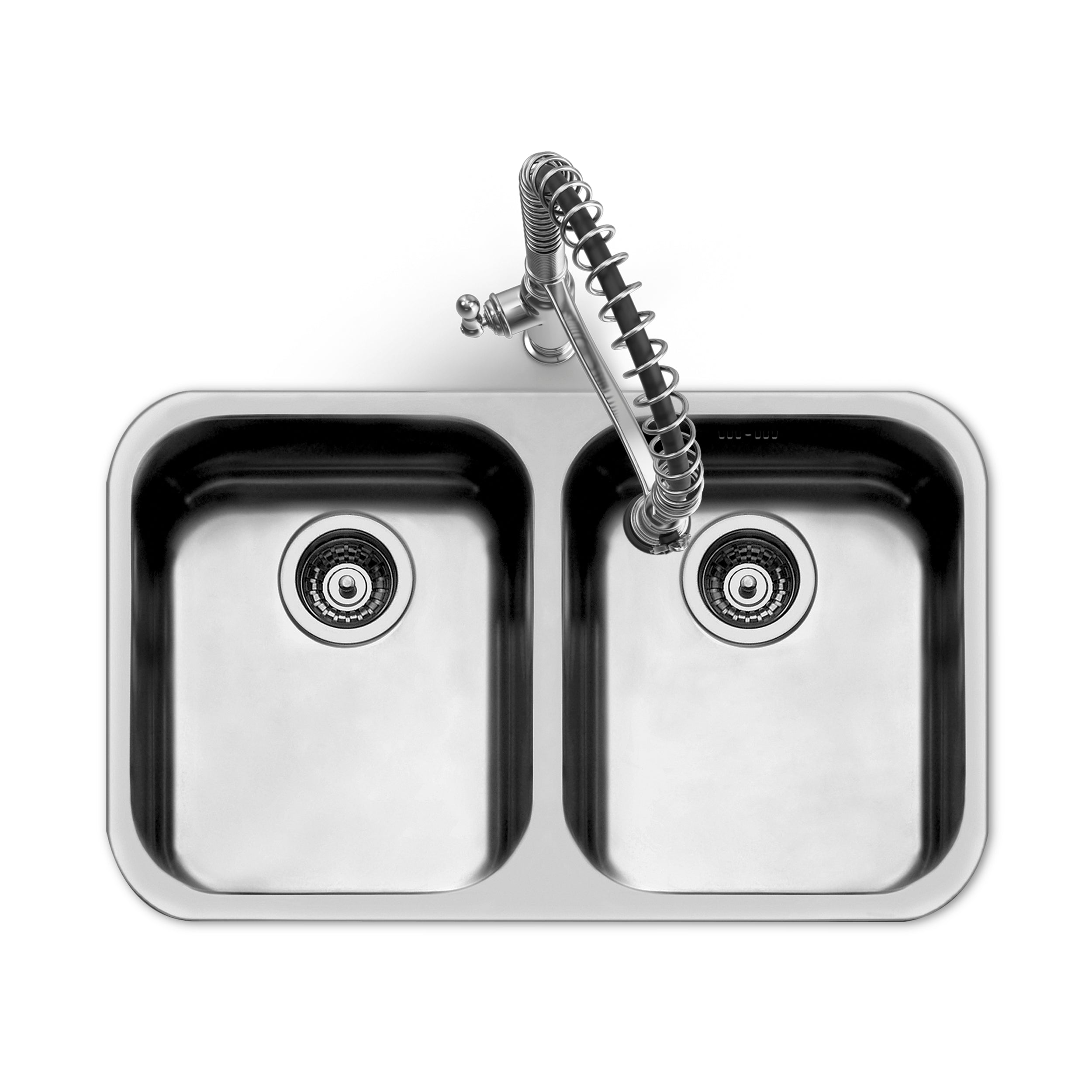Smeg Alba double bowl undermount sink in stainless steel with sleek design, installed in a modern kitchen setting.