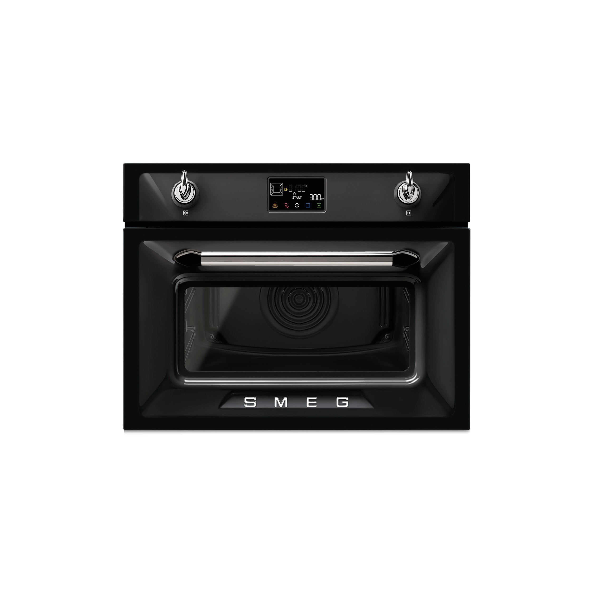 Smeg Victoria 60x45cm microwave oven with stainless steel finish, digital control panel, and compact design.