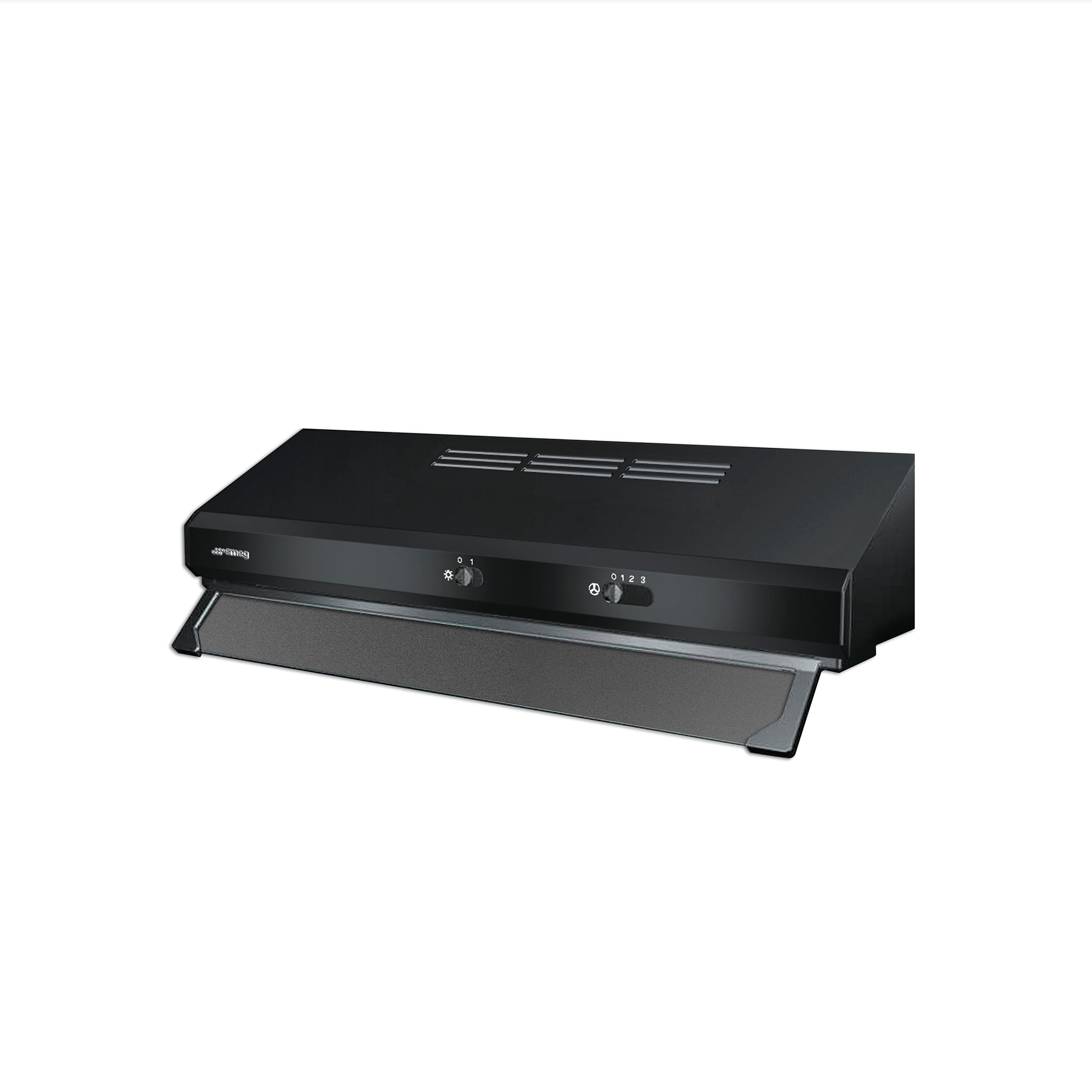 Smeg 60cm semi-integrated wall-mount extractor hood in stainless steel with control panel and venting system.
